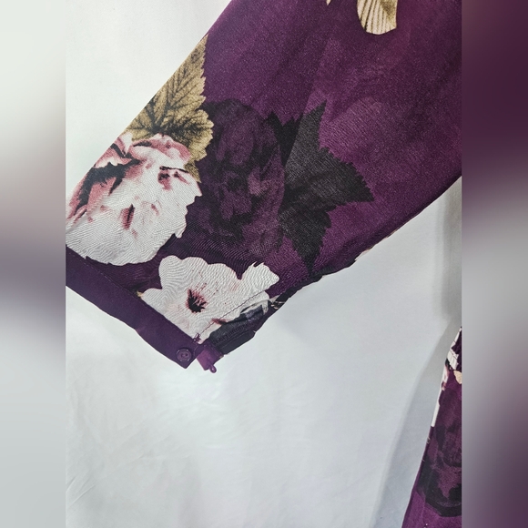 Jaase Floral Wide Leg Jumpsuit Size L Plum Purple Boho Smocked Waist Rayon - Picture 4 of 11